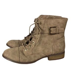 G by Guess Beige Tan Ankle Boots with Buckle & Zipper